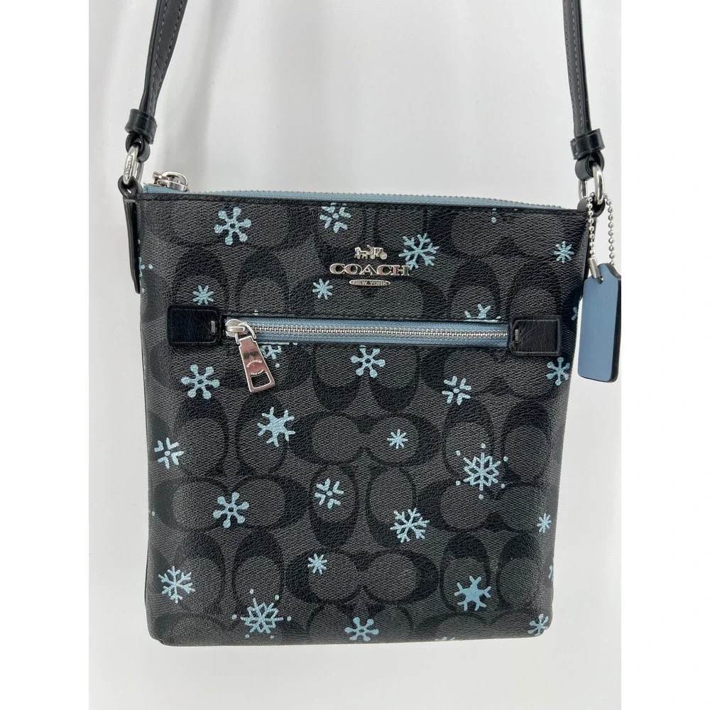 Coach Rowan File Bag Signature Canvas Snowflake Print Black Blue CF285 Crossbody